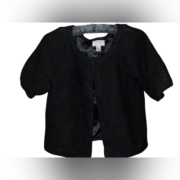 Talbots Collection Black Angora Silk Lined Short Sleeve Cardigan Jacket L